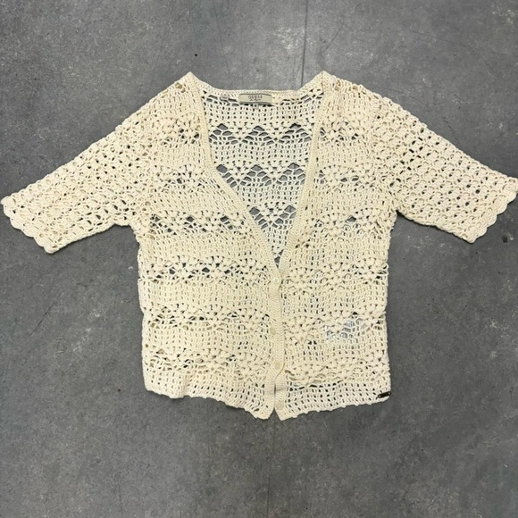 Y2K Guess Crochet knit button up  short sleeve cardigan sweater - Picture 1 of 8